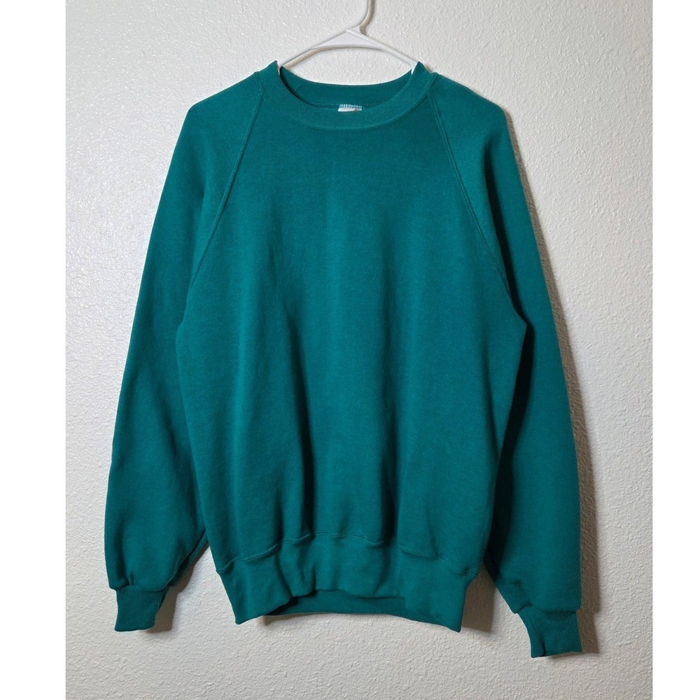Vintage Jerzees Sweatshirt USA Made Teal Crewneck Blank Minimalist L
